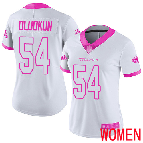 Atlanta Falcons Limited White Pink Women Foye Oluokun Jersey NFL Football #54 Rush Fashion